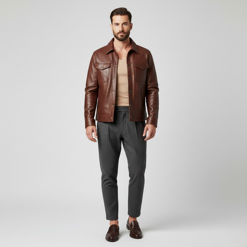 Men's Leather Utility Jacket