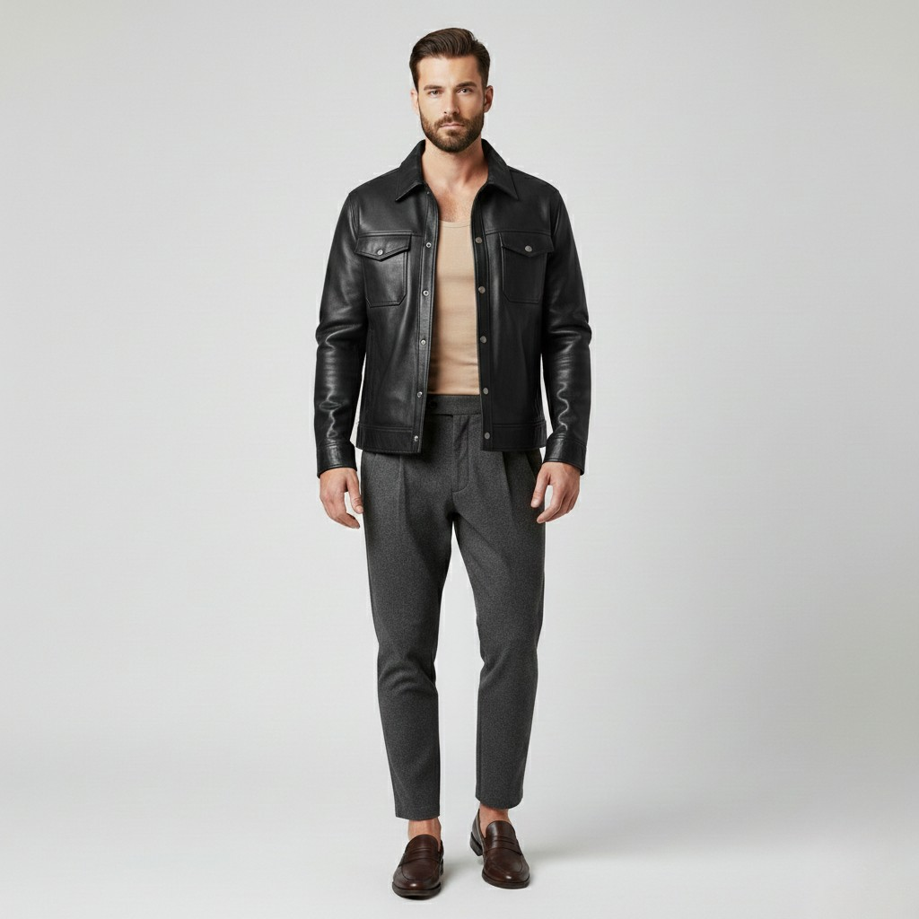 Men's Leather Utility Jacket
