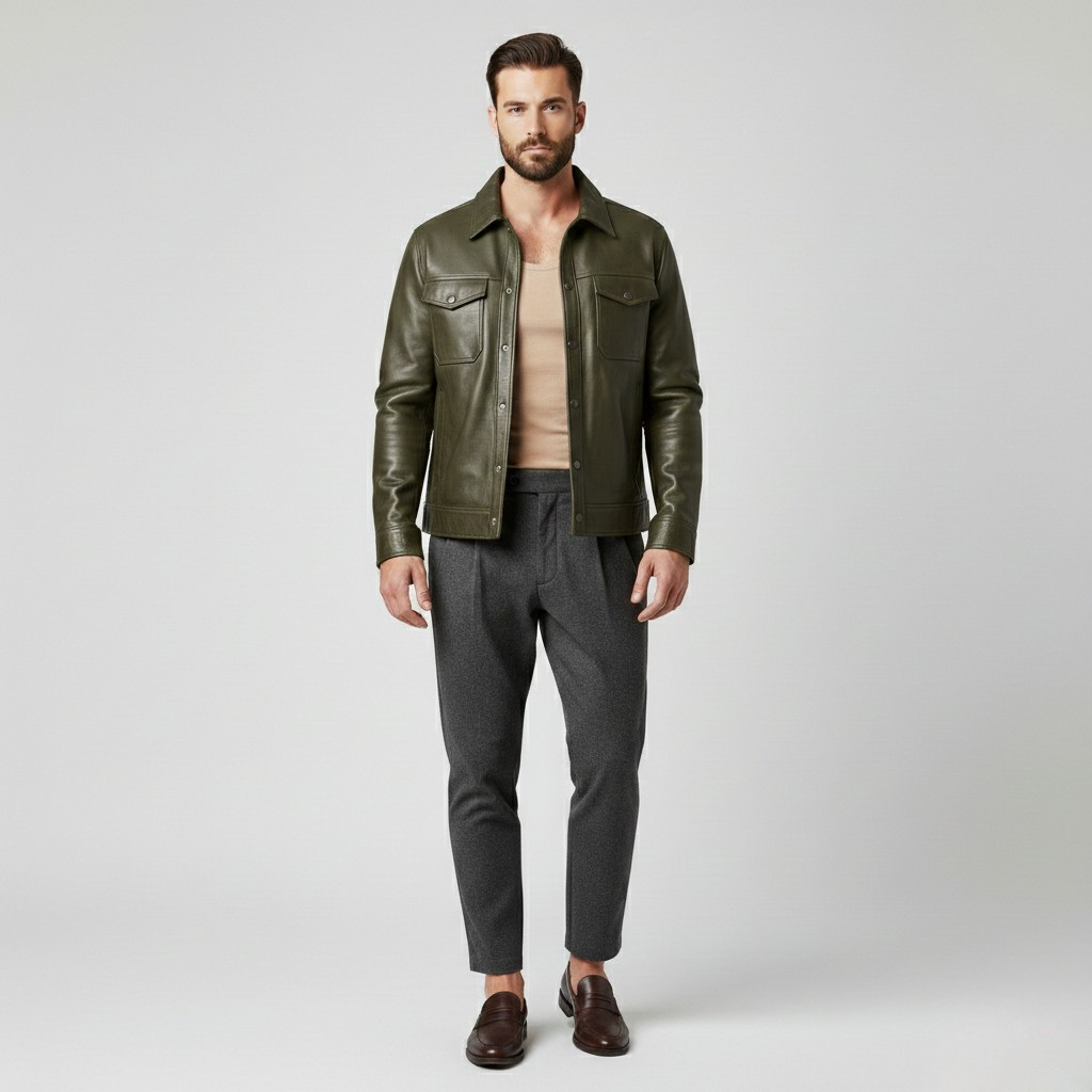 Men's Leather Utility Jacket