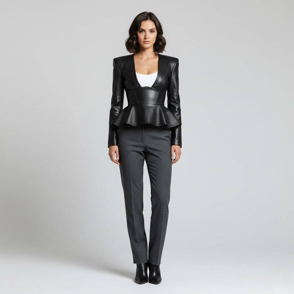 Women's Sculpted Peplum Leather Blazer