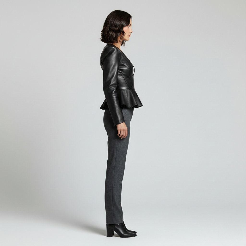 Women's Sculpted Peplum Leather Blazer