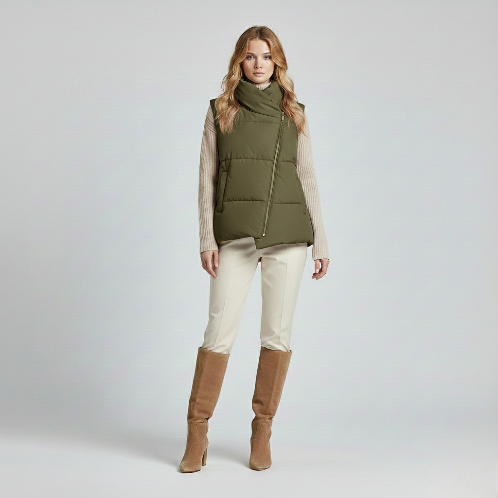 Women's Asymmetrical Zip Puffer Vest