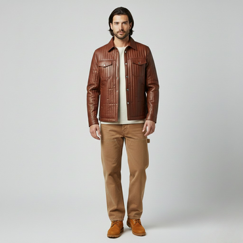 Men's Leather Panel Trucker Jacket
