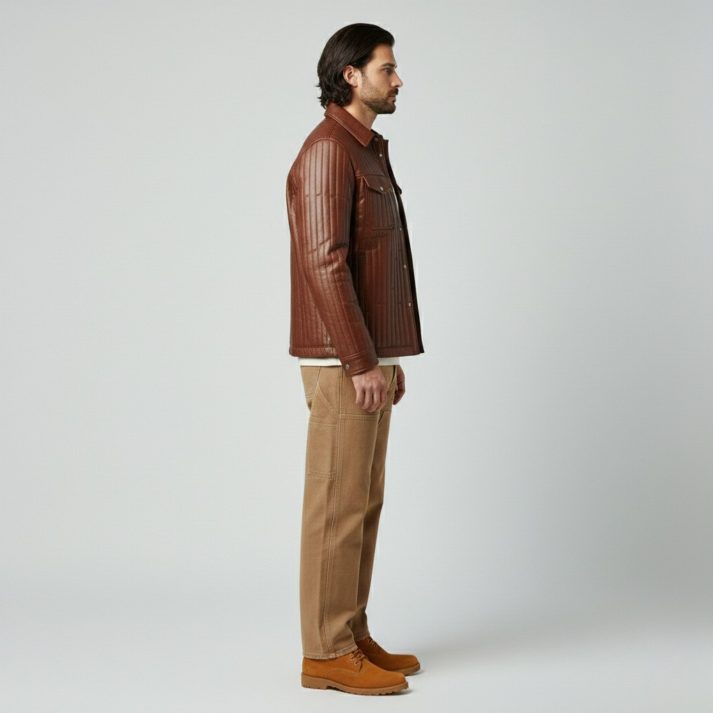 Men's Leather Panel Trucker Jacket