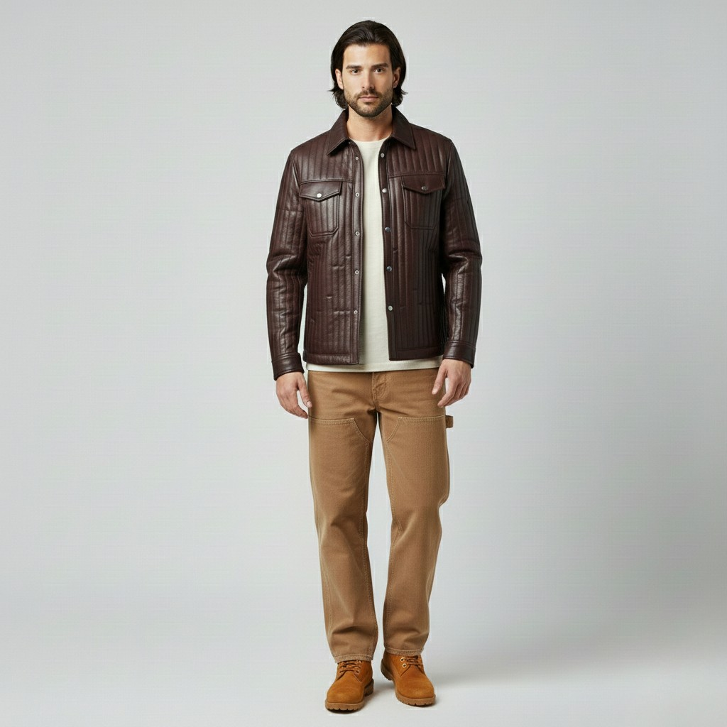 Men's Leather Panel Trucker Jacket