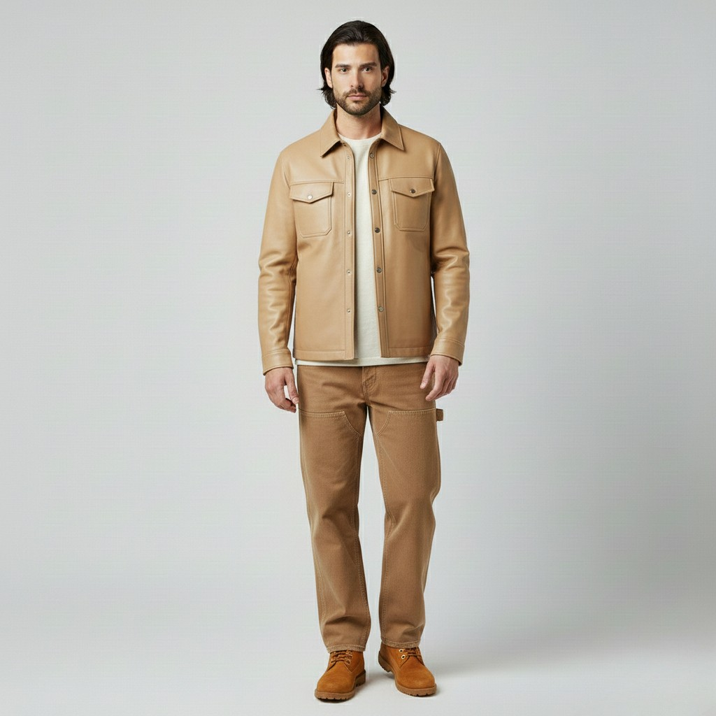 Men's Leather Panel Trucker Jacket