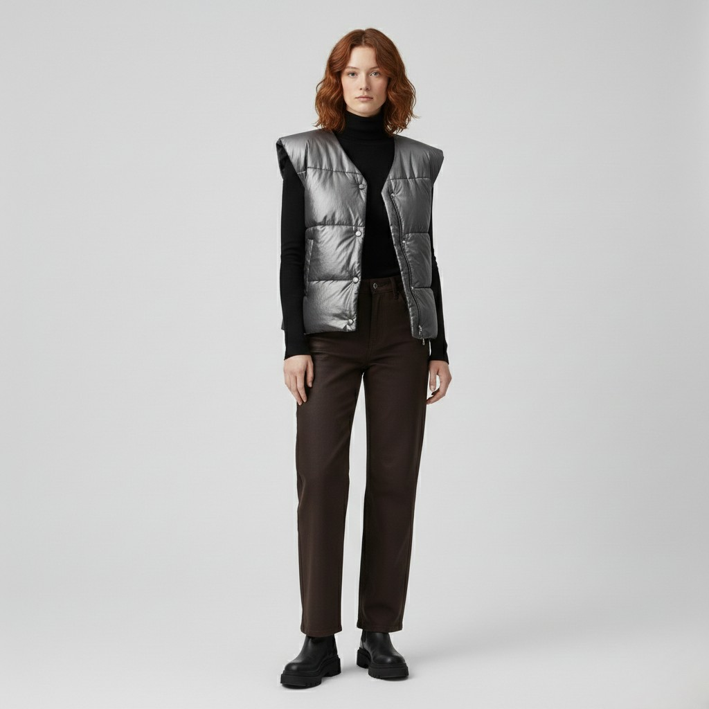 Women's Metallic Quilted Puffer Vest