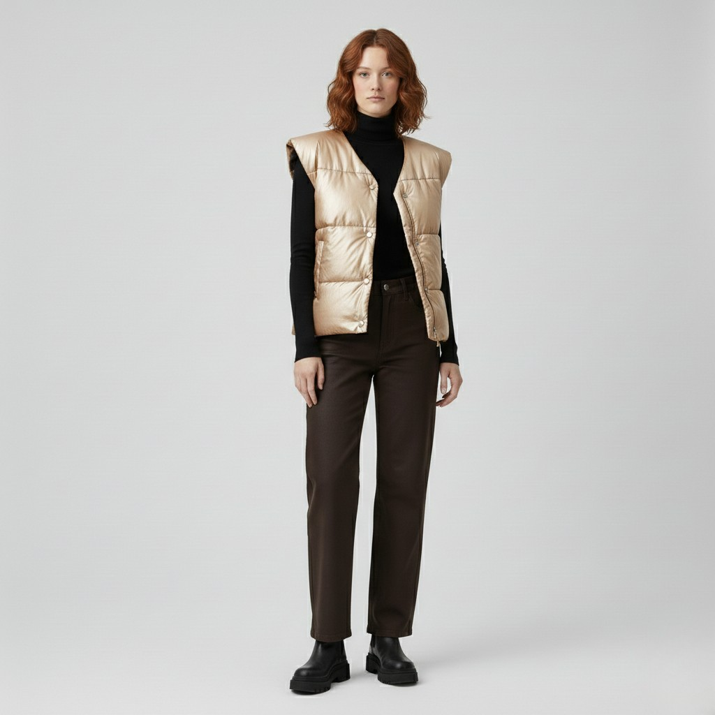 Women's Metallic Quilted Puffer Vest