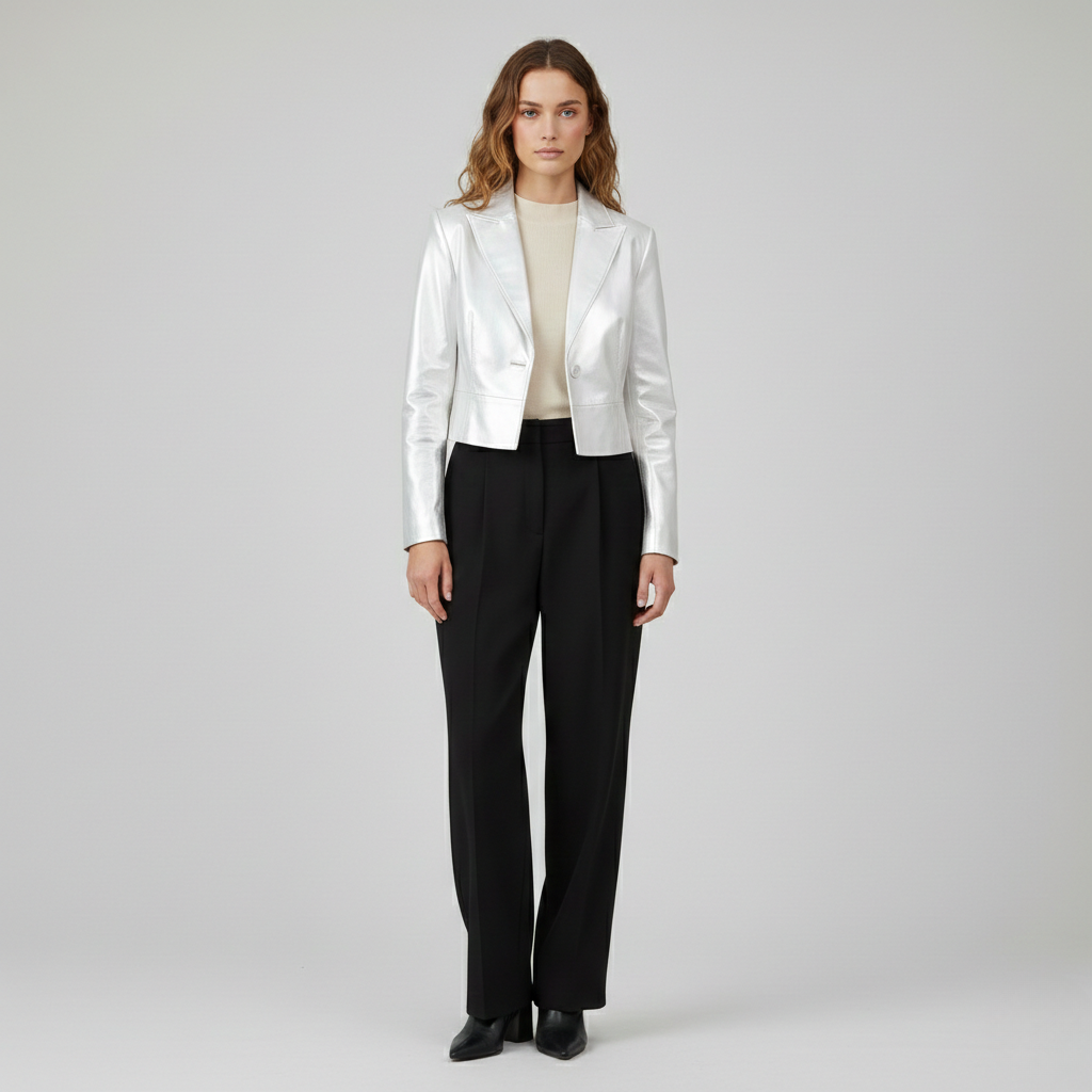 Women's Metallic Cropped Tailored Blazer